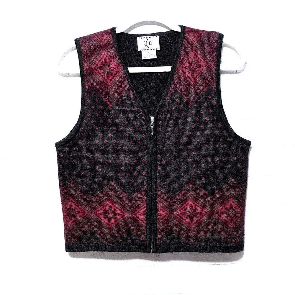 VINTAGE Ice Snowflake 100% Wool Cropped Vest M